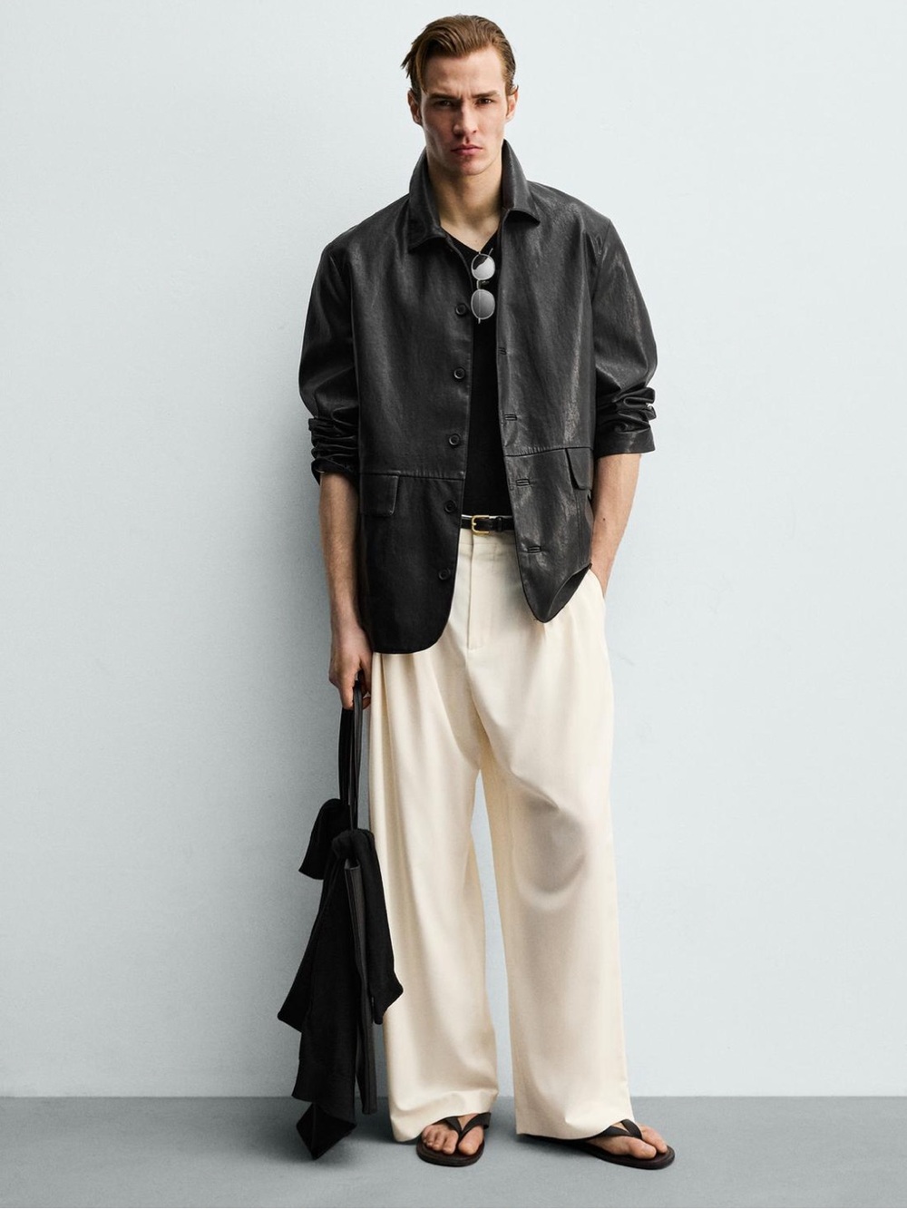 Zara Black Leather Trench Coat Jacket